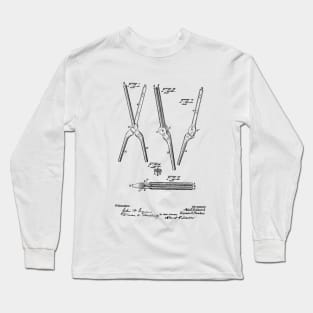 Hair curling Iron vintage patent drawing Long Sleeve T-Shirt